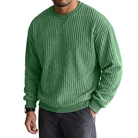 Men's Sweatshirt Corduroy Pullover Hoodie Sweatshirt Pullover Blue White Khaki Purple Green Crew Neck Plain Patchwork Ribbed Casual Daily Sports Outdoor Stree