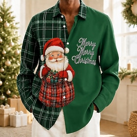Christmas Men's Santa Claus Merry Christmas Shirt Button Up Shirt Casual Dress Shirt Long Sleeve Fashion Casual Vacation Formal Dailywear Summer Spring Turndow