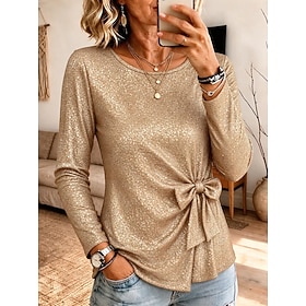 Christmas New Year Women's Elegant Stylish Classic Long Sleeve Crew Neck Round Neck Regular Tops Casual Wedding Guest Party Evening Wear Silver Red Gold Spring