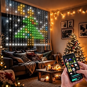 Christmas Smart RGBIC LED Curtain String Lights, Waterproof PVC Wire, APP  Remote Control, Dynamic Color Changing Indoor Outdoor Decor for Bedroom, Living Room