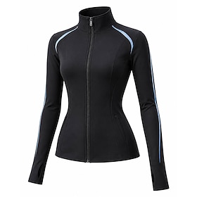 Figure Skating Fleece Jacket Women's Ice Skating Jacket Top Black Patchwork Stretchy Training Competition Skating Wear Crystal / Rhinestone Long Sleeve Ice Ska