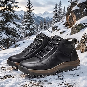Men's Winter Hiking Boots Lace-Up Ankle Boots with Rugged Lug Sole and Padded Collar, Classic Outdoor Casual Style for Hiking, Travel, Camping and Cold Weather