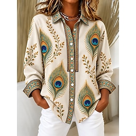 Christmas Women's Shirt Blouse Print Graphic Paisley Abstract Elegant Stylish Classic Long Sleeve Shirt Collar Regular Tops Casual Work White Purple Green Summ
