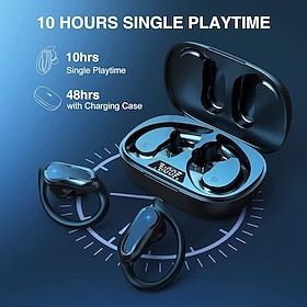 Wireless Sport Earbuds with Ear Hooks, IPX7 Waterproof Bluetooth Headphones, 10 Hour Playtime, Deep Bass and Secure Fit, TWS Earphones for Running Gym Workout,