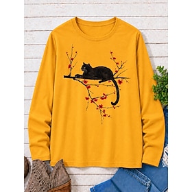 Women's 100% Cotton Cotton Shirt Floral Graphic Plants Stylish Classic Casual Long Sleeve Crew Neck Round Neck Regular Tops Casual Blue Yellow Pink Green Sprin