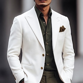 Men's Casual Jacket Serge Blazer Casual Christmas Party Elegant Classic Fall  Winter All Seasons TR Solid Color Minimalist Fashion Single Breasted Blazer White