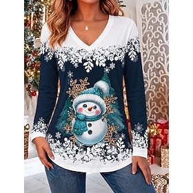 Christmas Women's Blouse Santa Claus Snowman Christmas Tree Fashion Stylish Color Block Long Sleeve V Neck Regular Tops Casual Daily Going out White Spring Fal
