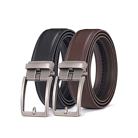 Men's Genuine Leather Belt, Classic Adjustable Buckle Business Casual Dress Belt in Black Brown Navy, Versatile Belt for Work, Office, Jeans, Chinos, Formal E