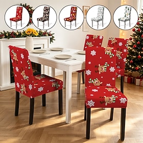 Housses de chaises de salle à manger de Noël, housses extensibles imprimées Père Noël, housses de chaises décoratives festives pour la cuisine et la salle à ma