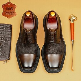 Men's Genuine Leather Brown Black Two Tone Derby Dress Shoes Lace Up Formal Shoes Classic Elegant Vintage Style Business Casual Shoes Luxury Footwear for Weddi