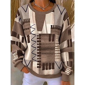 Women's Sweatshirts Geometric Color Block Abstract Elegant Vintage Fashion Long Sleeve Crew Neck Regular Tops Casual Home Street Pink Green khaki Army Green Sp