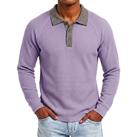 Men's Waffle Polo Shirts Casual Vacation Turndown Long Sleeve Fashion Leisure Solid Color Color Block Buttons Fall Winter Spring Fall Regular White Black Purp