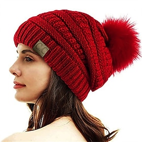 Christmas Gift Hat Pom Pom Beanie Women's Christmas New Year Christmas Eve Warm Fleece Lined Winter Hat Gift for Women for Her Wife Mom