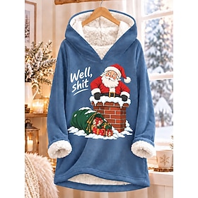 Christmas Women's Pullover Hoodie Sweatshirt Print Graphic Christmas Warm Fashion Modern Long Sleeve Hooded Long Tops Casual Street Holiday Blue Black Pink Red