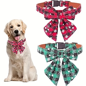 Christmas Dog Collar with Bow Tie and Detachable Leash, Festive Pet Collar Set for Dogs, Adjustable Holiday Puppy Neckwear for Christmas Parties, Photos and Ce