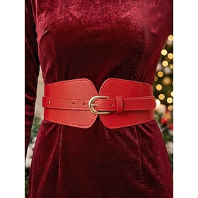 Women's Faux Leather Wide Waist Belt, Adjustable Vintage Cinch Belt in Black Brown Red, Retro Minimalist Corset Waistband for Dresses, Sweaters, Coats, Parties