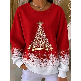 Christmas Women's Waffle Sweatshirts Snowman Christmas Tree Snowflake Elegant Warm Vintage Long Sleeve Crew Neck Long Tops Casual Home Street Red Spring Fall W