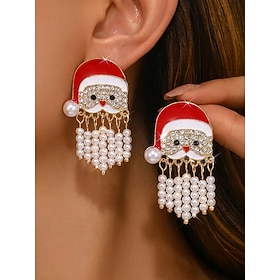 Women's Alloy Santa Claus Earrings, Pearl and Rhinestone Tassel Drop Earrings in Multiple Christmas Styles, Festive Holiday Jewelry for Christmas Parties, Fami