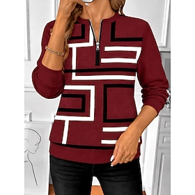 Women's Zip Up Sweatshirts Zipper Print Graphic Geometric Abstract Fashion Casual Long Sleeve Round Neck Regular Tops Street Dailywear Blue Red Green Spring Fa