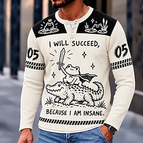 Men's Crocodile Frog Waffle Henley Shirt Casual Style Classic Style Long Sleeve Fashion Designer Casual Casual Daily Outdoor Fall  Winter Spring   Fall White H