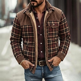 Men's Winter Coat Fleece Jacket Casual Jacket Casual Daily Thermal Warm Pocket Button-Down Fall  Winter Fall Winter Plaid Streetwear Daily Standing Collar Regu