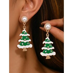 Women's Christmas Tree Dangle Earrings, Rhinestone  Enamel Holiday Statement Earrings, Colorful Festive Jewelry for Christmas Parties, Family Gatherings  Gifts