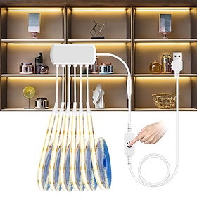 6 Rolls 1M-2.5M 3.28ft-8.2ft Warm White COB LED Strip Light Kit5V USB 5V COB LED Strip with Touch Sensor Dimmer Switch for Acoustic Panel Shelves Showcases Cab