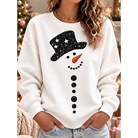 Women's Pullover Sweatshirt Print Graphic Snowman Warm Active Vintage Long Sleeve Crew Neck Regular Tops Casual Street Dailywear Blue White Pink Spring Fall Wi