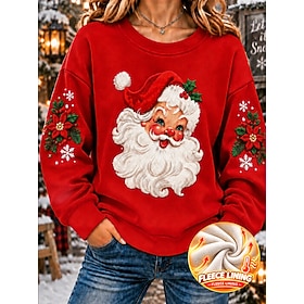 Christmas Women's Sweatshirts Graphic Santa Claus Christmas Warm Active Fashion Long Sleeve Crew Neck Regular Tops Casual Home Party Evening Wear Red Fall Wint