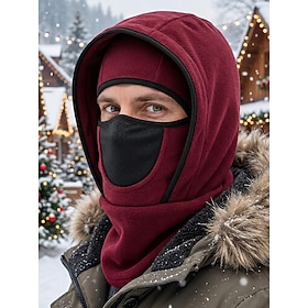 Men's Fleece Lined Hooded Balaclava Hat, Polyester Winter Neck Warmer Face Cover Scarf Hat in Multiple Colors, Thermal Outdoor Cold Weather Hat for Travel, Ski