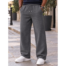 Men's Sweatpants Fleece Trousers Straight Leg Sweatpants Drawstring Pocket Elastic Waist Plain Comfort Full Length Casual Daily Sports Outdoor Fashion Streetwe