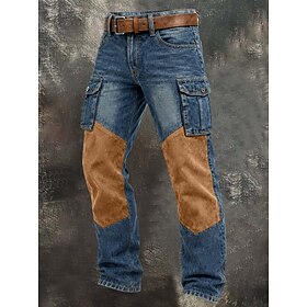 DenimTone™ Men's Cargo Pants Cargo Trousers 100% Cotton Denim Pants Patchwork Pocket Straight Leg Plain Comfort Full Length Casual Daily Outdoor Fashion Street
