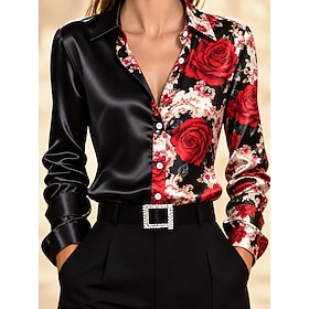 Women's Shirt Buttons Print Ombre Floral Graphic Elegant Vintage Daily Long Sleeve Shirt Collar Regular Tops Casual Daily Work Black Yellow Red Summer Spring F
