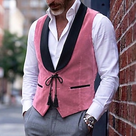 Men's Vest Vacation Party Christmas Elegant Fashion Fall Winter All Seasons Buttons Velvet Breathability Fashion Color Block Plain Single Breasted Shawl Colla