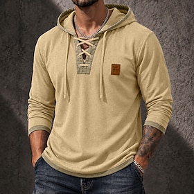 Men's 100% Cotton Acid Wash Shirt Tee Top Long Sleeve Hooded Fall  Winter Spring Fall Color Block Vintage Streetwear Casual Color Block Hooded Casual Home Stre