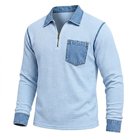 WaffleCraft™ Men's Waffle Polo Shirts Casual Vacation Turndown Long Sleeve Fashion Leisure Textured Color Block Splice Fall Winter Regular Yellow Navy Blue Pu