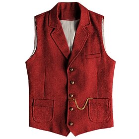 Men's Vest Gilet Outdoor Business Vacation Party Fashion Streetwear Fall Winter Buttons Polyester Breathability Plain Single Breasted Turndown Silver Red Vest