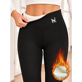 Women's Fleece Pants Tights Leggings Cozy Fleece Lined Vacation Fashion Basic Full Length High Waist Solid Color Plain Thermal Warm Soft Breathable Stretchy Ca