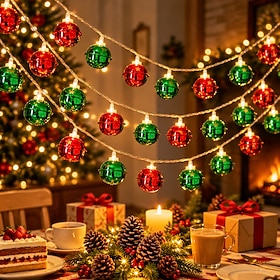 Christmas Bell String Lights, Red  Green Metal Jingle Bell Fairy Lights for Indoor Christmas Tree, Fireplace Mantel, Table Centerpiece, Stair Railing, Doorway,
