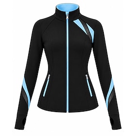 Figure Skating Top Women's Ice Skating Jacket Top BlackBlue Patchwork Stretchy Professional Training Competition Skating Wear Classic Crystal / Rhinestone Long