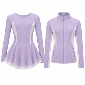 Figure Skating Dress with Jacket Women's Ice Skating Outfits Violet Patchwork Asymmetric Hem Stretchy Training Competition Skating Wear Classic Crystal / Rhine