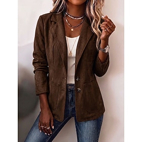 Women's Faux Suede Jacket Windproof Pocket Buttons Vintage Outdoor Casual Daily Single Breasted Regular Turndown Long Sleeve Outerwear Navy Black Brown Fall Wi