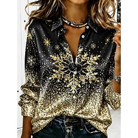 Christmas Women's Shirt Satin Top Satin Shirt Graphic Christmas Tree Vintage Stylish Modern Long Sleeve Shirt Collar Regular Tops Casual Daily Party Blue Black