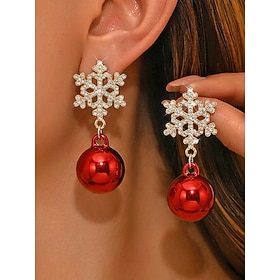 Weihnachtsohrringe für Damen, baumelnd, aus einer Legierung, Schleife, Schneeflocke Glöckchenohrringe, rot-grüner Strassschmuck für Weihnachtsfeiern und Famili