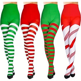 Christmas Tights Pantyhose Accessories Christmas Socks Santa Claus Elf Candy Cane Striped Cosplay Costume for Women's Adults Christmas New Year Party Performan