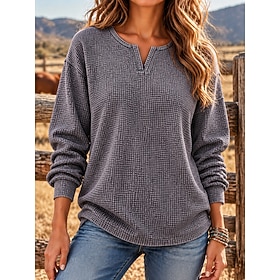 Women's Waffle Hoodies Washed Cotton Textured Pullover Plain Active Vintage Casual Long Sleeve Hooded Regular Tops Casual Street Sports Grey Spring Fall Winter