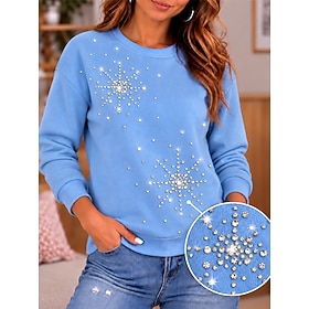 Women's Pullover Sweatshirt Cotton Rhinestone Geometric Elegant Warm Casual Long Sleeve Crew Neck Regular Tops Casual Street Holiday Blue White Black Yellow Sp