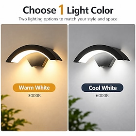 Modern Outdoor LED Wall Light, Black Curved Waterproof Wall Sconce, Warm White Exterior Lighting for Porch Patio Garden Balcony Garage Entryway, Contemporary W