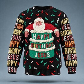 Christmas Men's Santa Claus Pullover Sweater Jumper Knitwear Crewneck Casual Daily Vacation 3D Print Novelty Keep Warm Long Sleeve Spring Fall Winter Black Red