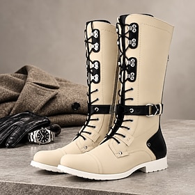 Men's Knee-High Combat Boots with Lace-Up Front, Multiple Buckle Straps and Chunky Sole, Bold Military Utility Style for Streetwear, Travel, Festivals and Ever